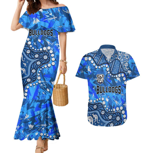 Personalized Canterbury-Bankstown Bulldogs Couples Matching Mermaid Dress and Hawaiian Shirt Aboriginal Pattern with Graffiti Style Design