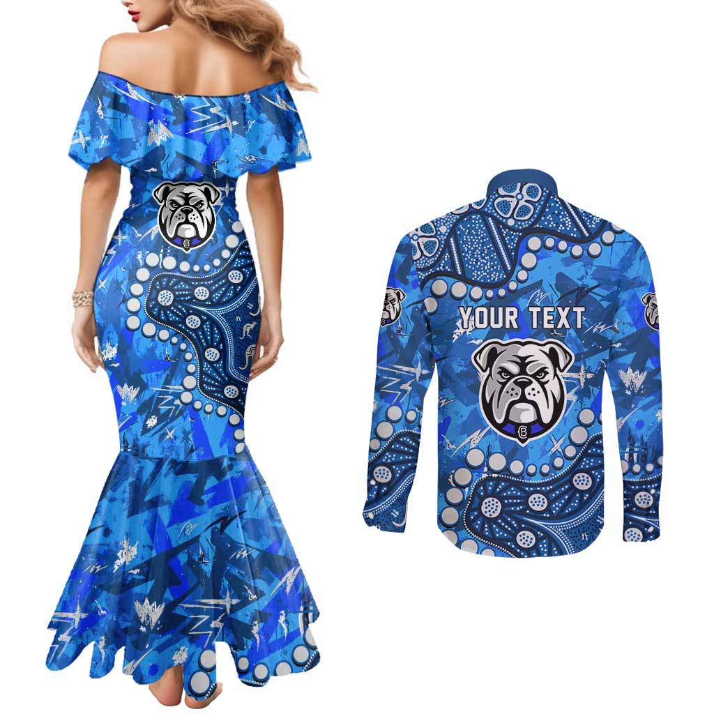 Personalized Canterbury-Bankstown Bulldogs Couples Matching Mermaid Dress and Long Sleeve Button Shirt Aboriginal Pattern with Graffiti Style Design