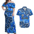 Personalized Canterbury-Bankstown Bulldogs Couples Matching Off Shoulder Maxi Dress and Hawaiian Shirt Aboriginal Pattern with Graffiti Style Design