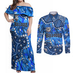Personalized Canterbury-Bankstown Bulldogs Couples Matching Off Shoulder Maxi Dress and Long Sleeve Button Shirt Aboriginal Pattern with Graffiti Style Design