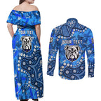 Personalized Canterbury-Bankstown Bulldogs Couples Matching Off Shoulder Maxi Dress and Long Sleeve Button Shirt Aboriginal Pattern with Graffiti Style Design