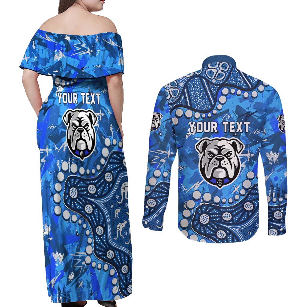 Personalized Canterbury-Bankstown Bulldogs Couples Matching Off Shoulder Maxi Dress and Long Sleeve Button Shirt Aboriginal Pattern with Graffiti Style Design