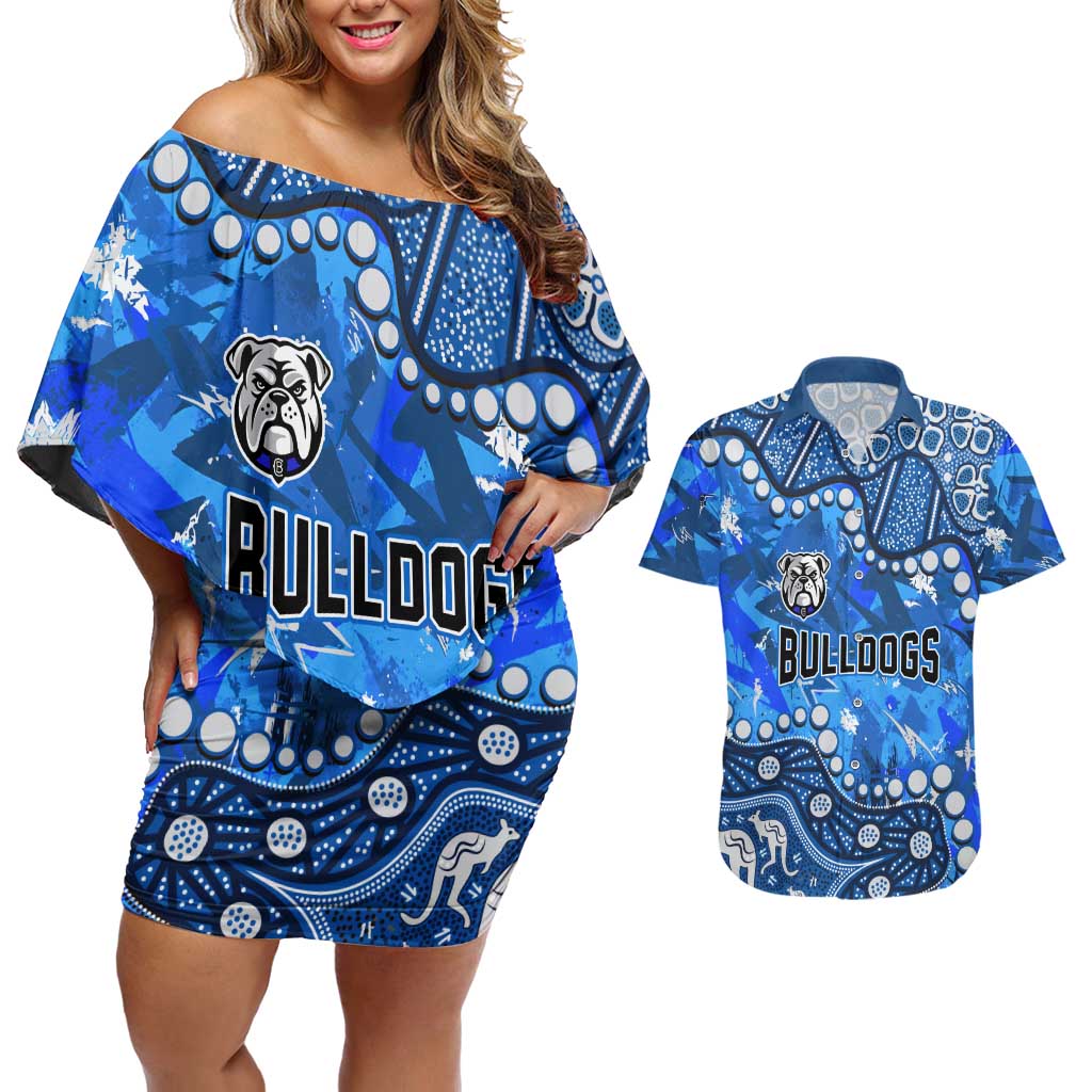 Personalized Canterbury-Bankstown Bulldogs Couples Matching Off Shoulder Short Dress and Hawaiian Shirt Aboriginal Pattern with Graffiti Style Design