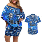 Personalized Canterbury-Bankstown Bulldogs Couples Matching Off Shoulder Short Dress and Hawaiian Shirt Aboriginal Pattern with Graffiti Style Design