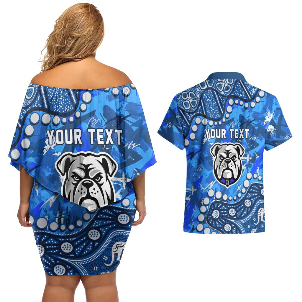 Personalized Canterbury-Bankstown Bulldogs Couples Matching Off Shoulder Short Dress and Hawaiian Shirt Aboriginal Pattern with Graffiti Style Design