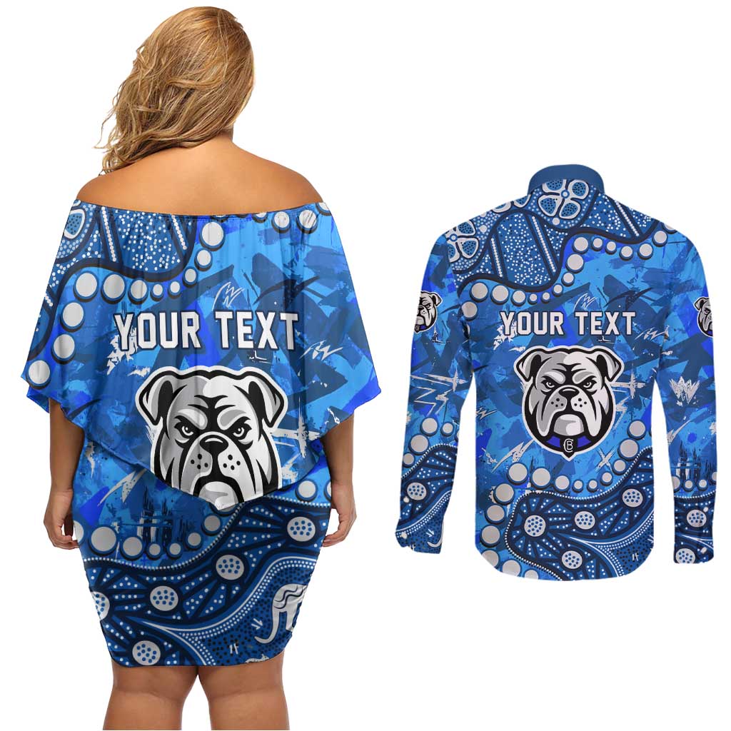 Personalized Canterbury-Bankstown Bulldogs Couples Matching Off Shoulder Short Dress and Long Sleeve Button Shirt Aboriginal Pattern with Graffiti Style Design