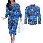 Personalized Canterbury-Bankstown Bulldogs Couples Matching Off The Shoulder Long Sleeve Dress and Long Sleeve Button Shirt Aboriginal Pattern with Graffiti Style Design
