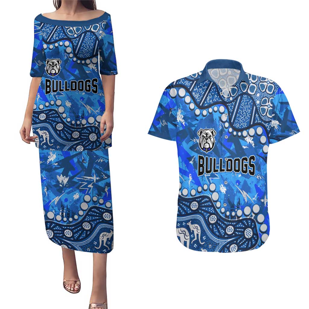 Personalized Canterbury-Bankstown Bulldogs Couples Matching Puletasi and Hawaiian Shirt Aboriginal Pattern with Graffiti Style Design
