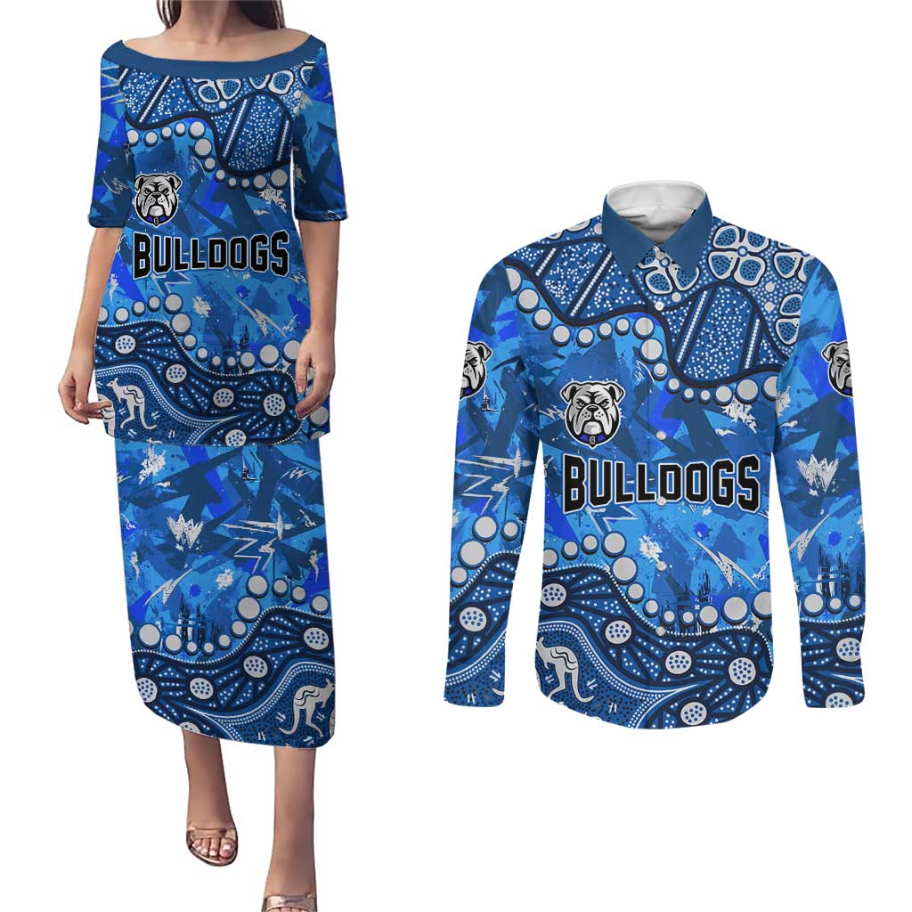Personalized Canterbury-Bankstown Bulldogs Couples Matching Puletasi and Long Sleeve Button Shirt Aboriginal Pattern with Graffiti Style Design