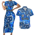 Personalized Canterbury-Bankstown Bulldogs Couples Matching Short Sleeve Bodycon Dress and Hawaiian Shirt Aboriginal Pattern with Graffiti Style Design