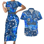 Personalized Canterbury-Bankstown Bulldogs Couples Matching Short Sleeve Bodycon Dress and Hawaiian Shirt Aboriginal Pattern with Graffiti Style Design