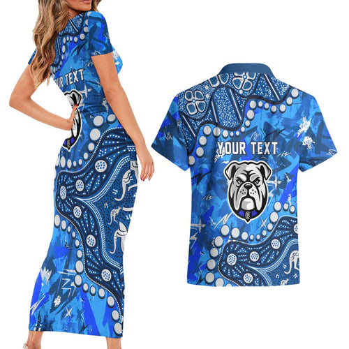 Personalized Canterbury-Bankstown Bulldogs Couples Matching Short Sleeve Bodycon Dress and Hawaiian Shirt Aboriginal Pattern with Graffiti Style Design