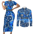 Personalized Canterbury-Bankstown Bulldogs Couples Matching Short Sleeve Bodycon Dress and Long Sleeve Button Shirt Aboriginal Pattern with Graffiti Style Design