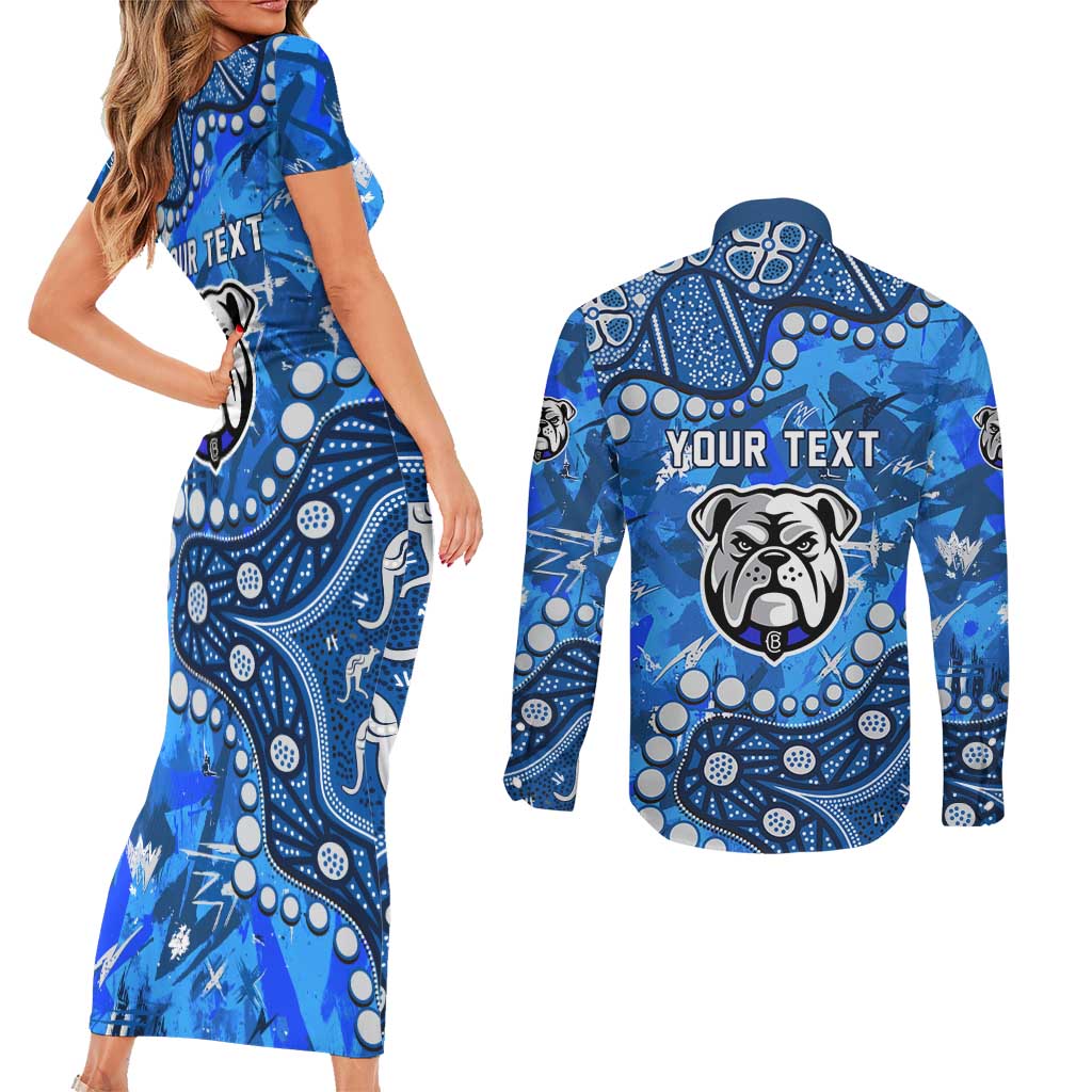 Personalized Canterbury-Bankstown Bulldogs Couples Matching Short Sleeve Bodycon Dress and Long Sleeve Button Shirt Aboriginal Pattern with Graffiti Style Design