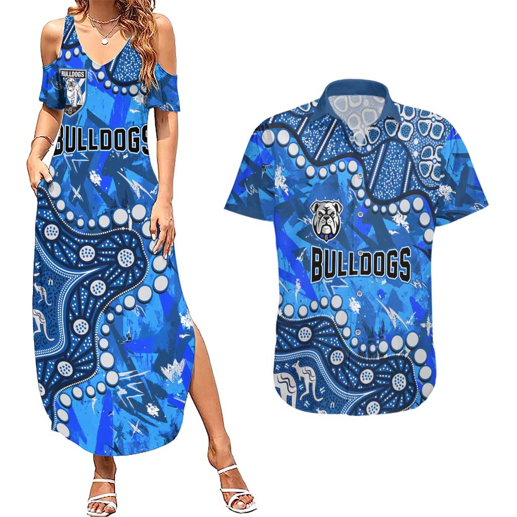 Personalized Canterbury-Bankstown Bulldogs Couples Matching Summer Maxi Dress and Hawaiian Shirt Aboriginal Pattern with Graffiti Style Design