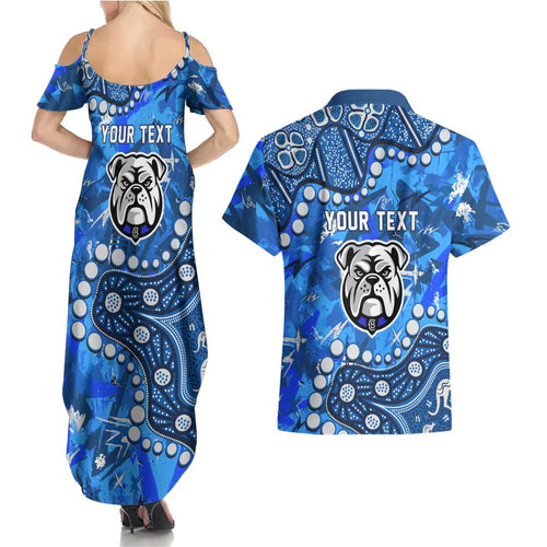 Personalized Canterbury-Bankstown Bulldogs Couples Matching Summer Maxi Dress and Hawaiian Shirt Aboriginal Pattern with Graffiti Style Design