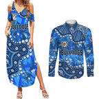 Personalized Canterbury-Bankstown Bulldogs Couples Matching Summer Maxi Dress and Long Sleeve Button Shirt Aboriginal Pattern with Graffiti Style Design