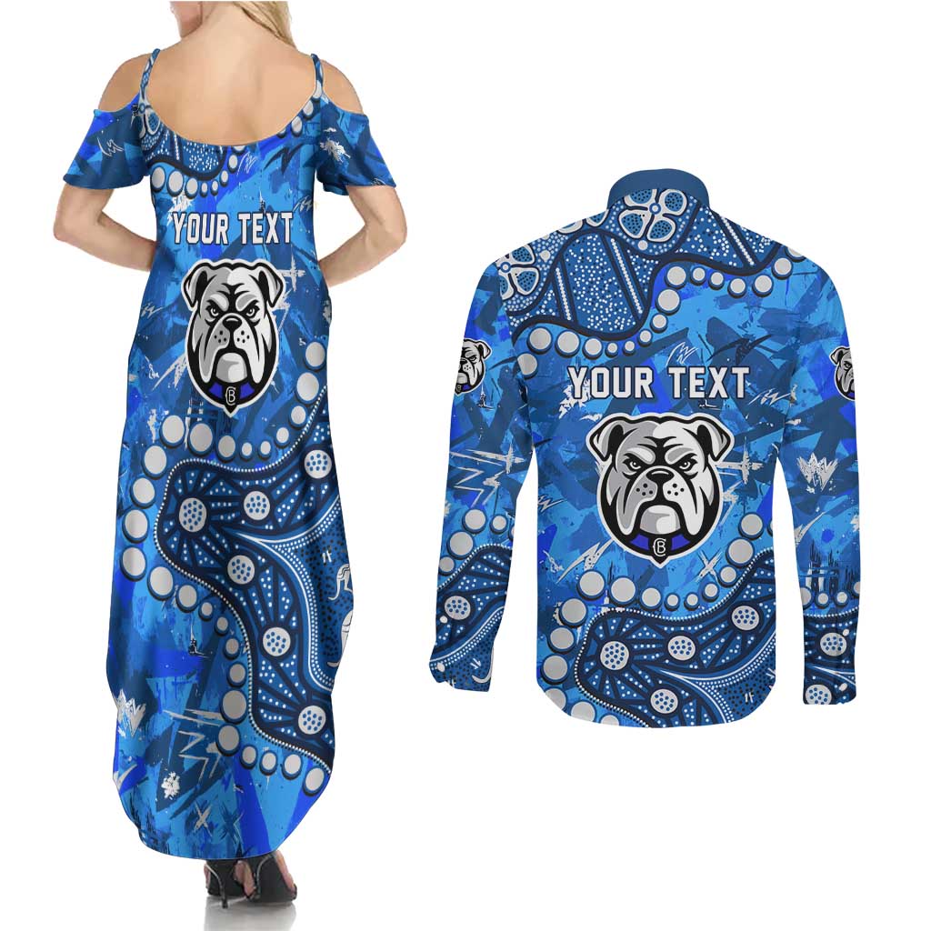 Personalized Canterbury-Bankstown Bulldogs Couples Matching Summer Maxi Dress and Long Sleeve Button Shirt Aboriginal Pattern with Graffiti Style Design
