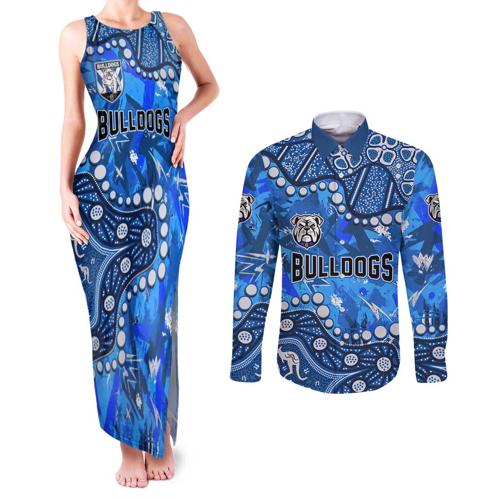 Personalized Canterbury-Bankstown Bulldogs Couples Matching Tank Maxi Dress and Long Sleeve Button Shirt Aboriginal Pattern with Graffiti Style Design