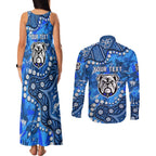 Personalized Canterbury-Bankstown Bulldogs Couples Matching Tank Maxi Dress and Long Sleeve Button Shirt Aboriginal Pattern with Graffiti Style Design