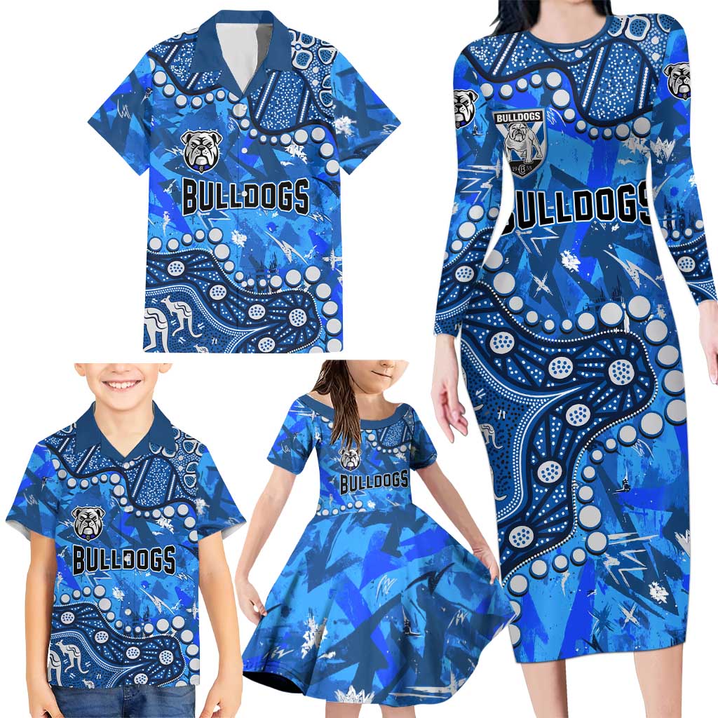 Personalized Canterbury-Bankstown Bulldogs Family Matching Long Sleeve Bodycon Dress and Hawaiian Shirt Aboriginal Pattern with Graffiti Style Design