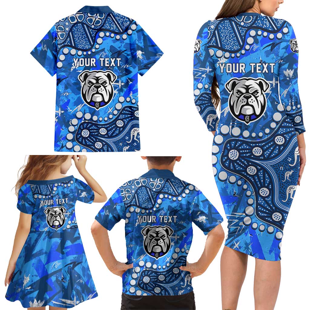 Personalized Canterbury-Bankstown Bulldogs Family Matching Long Sleeve Bodycon Dress and Hawaiian Shirt Aboriginal Pattern with Graffiti Style Design
