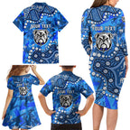Personalized Canterbury-Bankstown Bulldogs Family Matching Long Sleeve Bodycon Dress and Hawaiian Shirt Aboriginal Pattern with Graffiti Style Design