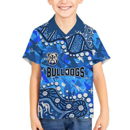 Personalized Canterbury-Bankstown Bulldogs Family Matching Long Sleeve Bodycon Dress and Hawaiian Shirt Aboriginal Pattern with Graffiti Style Design