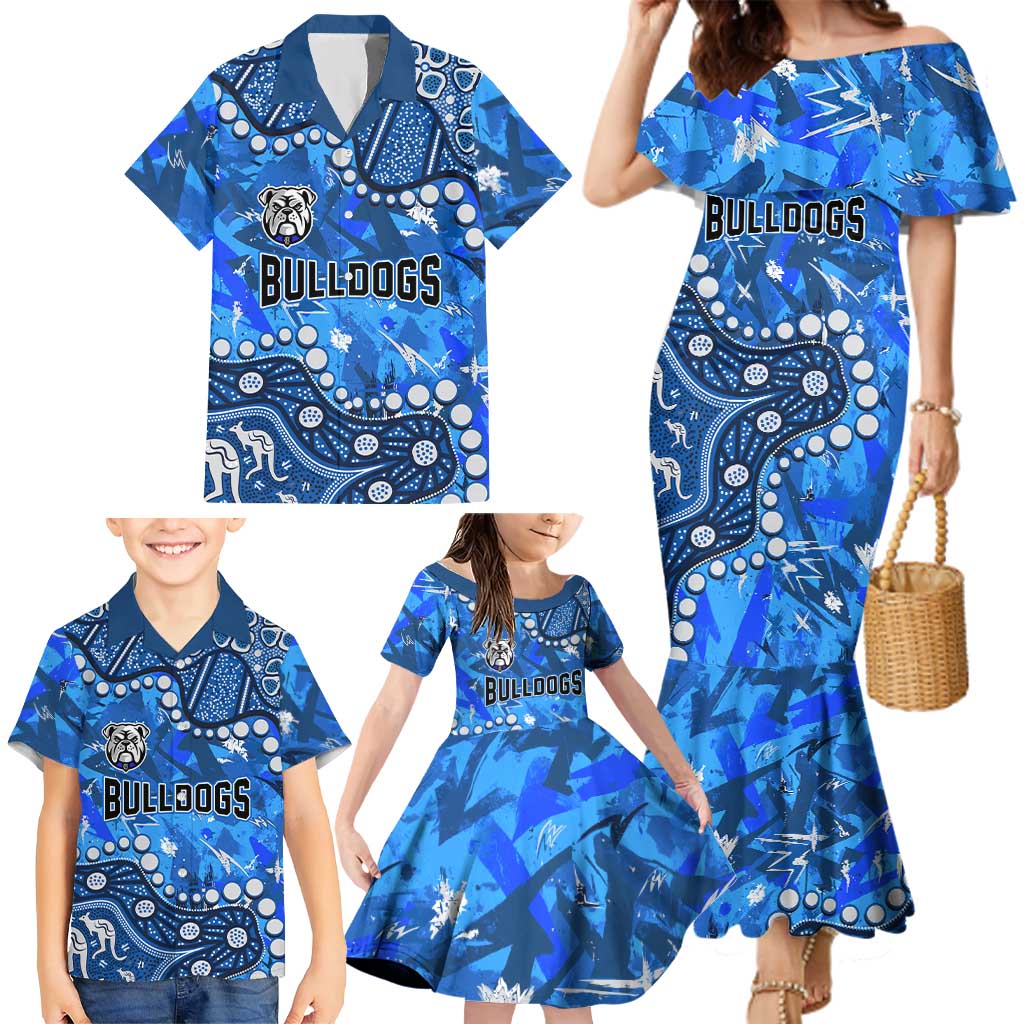 Personalized Canterbury-Bankstown Bulldogs Family Matching Mermaid Dress and Hawaiian Shirt Aboriginal Pattern with Graffiti Style Design