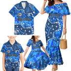 Personalized Canterbury-Bankstown Bulldogs Family Matching Mermaid Dress and Hawaiian Shirt Aboriginal Pattern with Graffiti Style Design