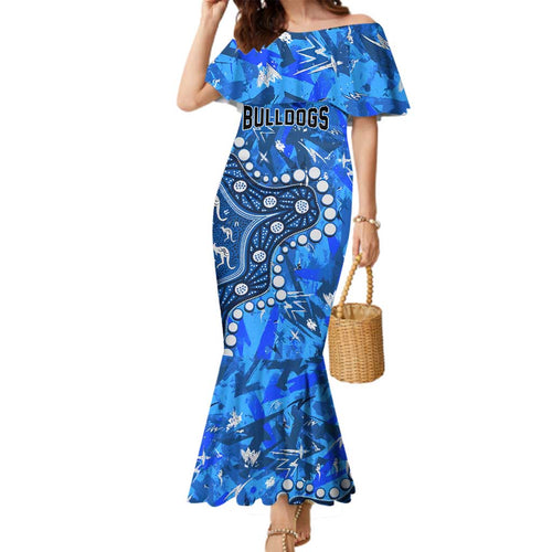 Personalized Canterbury-Bankstown Bulldogs Family Matching Mermaid Dress and Hawaiian Shirt Aboriginal Pattern with Graffiti Style Design