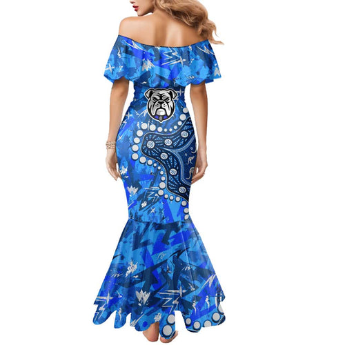 Personalized Canterbury-Bankstown Bulldogs Family Matching Mermaid Dress and Hawaiian Shirt Aboriginal Pattern with Graffiti Style Design