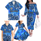 Personalized Canterbury-Bankstown Bulldogs Family Matching Off The Shoulder Long Sleeve Dress and Hawaiian Shirt Aboriginal Pattern with Graffiti Style Design