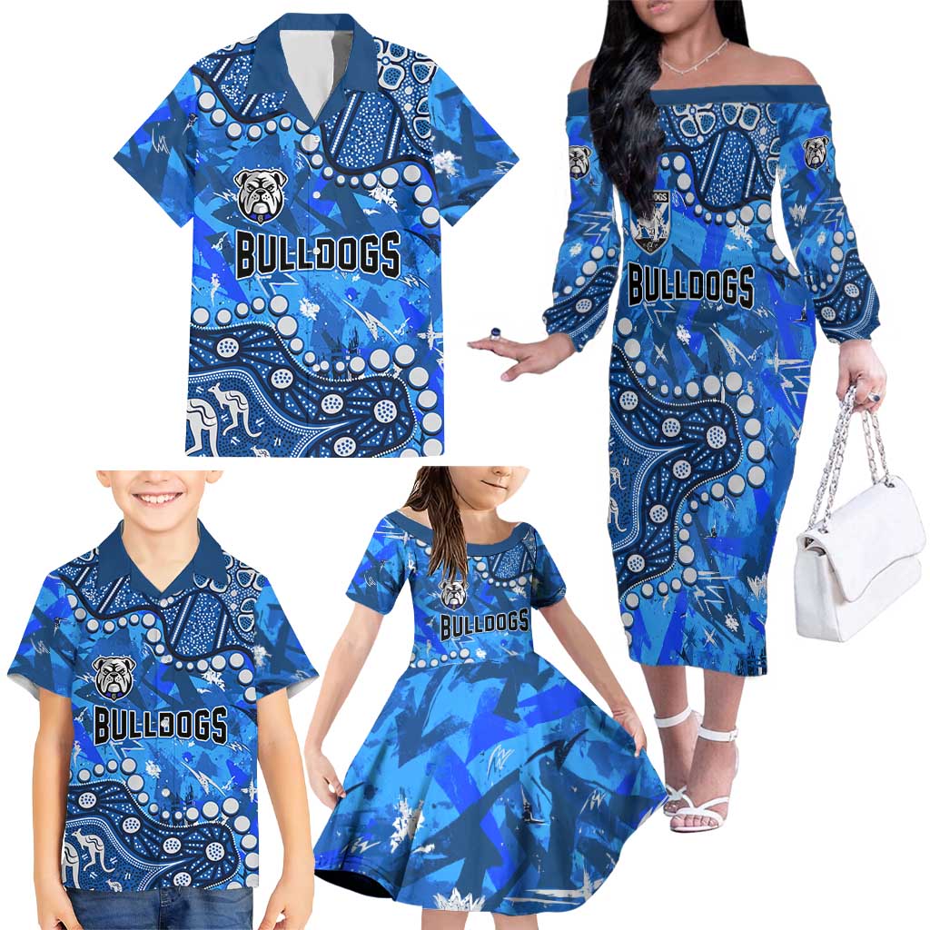 Personalized Canterbury-Bankstown Bulldogs Family Matching Off The Shoulder Long Sleeve Dress and Hawaiian Shirt Aboriginal Pattern with Graffiti Style Design