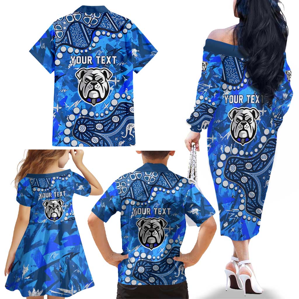 Personalized Canterbury-Bankstown Bulldogs Family Matching Off The Shoulder Long Sleeve Dress and Hawaiian Shirt Aboriginal Pattern with Graffiti Style Design