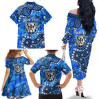 Personalized Canterbury-Bankstown Bulldogs Family Matching Off The Shoulder Long Sleeve Dress and Hawaiian Shirt Aboriginal Pattern with Graffiti Style Design