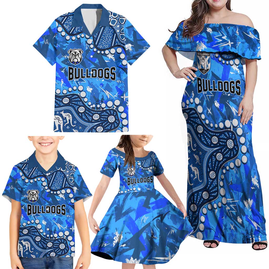 Personalized Canterbury-Bankstown Bulldogs Family Matching Off Shoulder Maxi Dress and Hawaiian Shirt Aboriginal Pattern with Graffiti Style Design