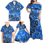 Personalized Canterbury-Bankstown Bulldogs Family Matching Off Shoulder Maxi Dress and Hawaiian Shirt Aboriginal Pattern with Graffiti Style Design