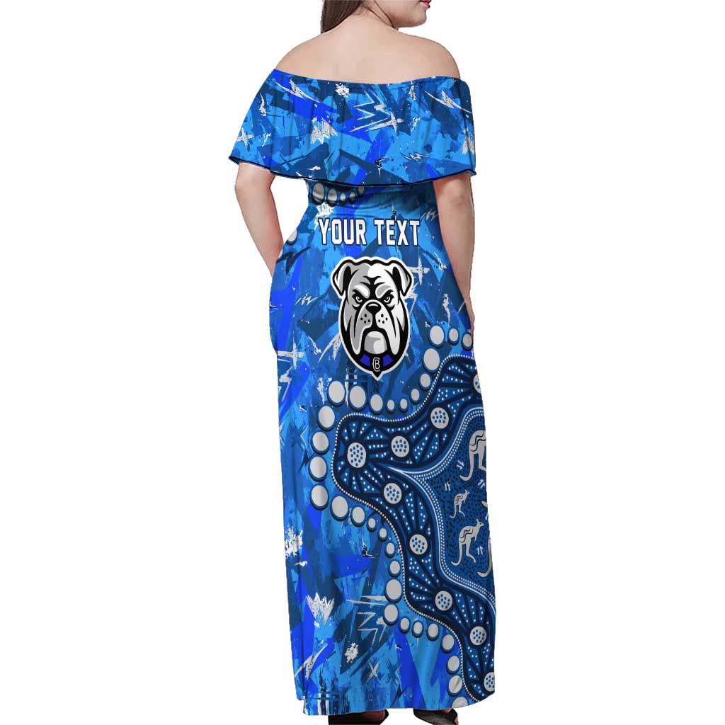Personalized Canterbury-Bankstown Bulldogs Family Matching Off Shoulder Maxi Dress and Hawaiian Shirt Aboriginal Pattern with Graffiti Style Design