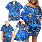 Personalized Canterbury-Bankstown Bulldogs Family Matching Off Shoulder Short Dress and Hawaiian Shirt Aboriginal Pattern with Graffiti Style Design