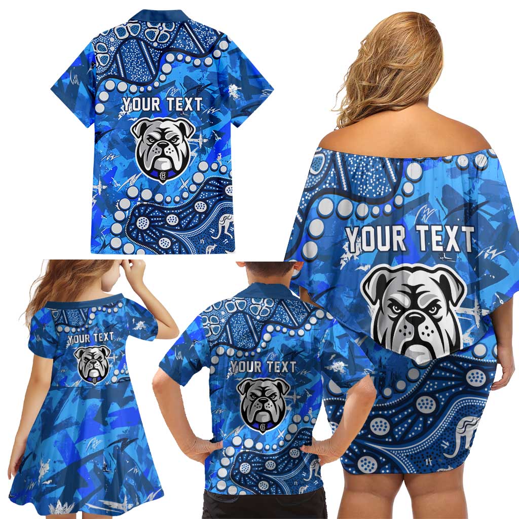 Personalized Canterbury-Bankstown Bulldogs Family Matching Off Shoulder Short Dress and Hawaiian Shirt Aboriginal Pattern with Graffiti Style Design