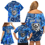 Personalized Canterbury-Bankstown Bulldogs Family Matching Off Shoulder Short Dress and Hawaiian Shirt Aboriginal Pattern with Graffiti Style Design