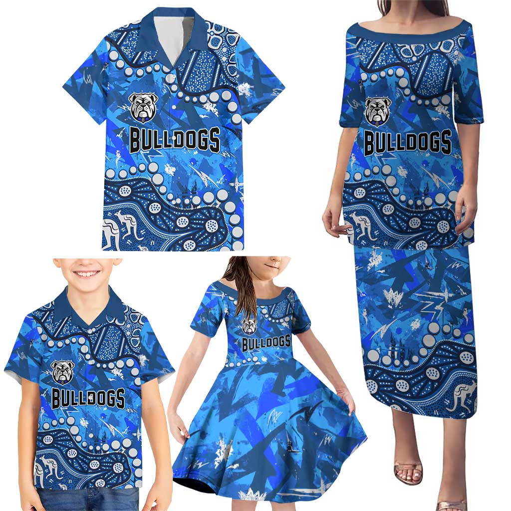 Personalized Canterbury-Bankstown Bulldogs Family Matching Puletasi and Hawaiian Shirt Aboriginal Pattern with Graffiti Style Design