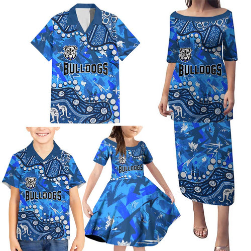 Personalized Canterbury-Bankstown Bulldogs Family Matching Puletasi and Hawaiian Shirt Aboriginal Pattern with Graffiti Style Design