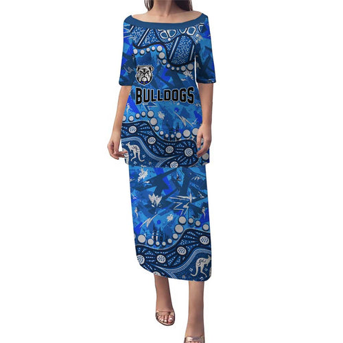 Personalized Canterbury-Bankstown Bulldogs Family Matching Puletasi and Hawaiian Shirt Aboriginal Pattern with Graffiti Style Design