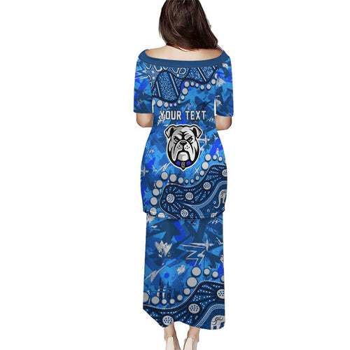 Personalized Canterbury-Bankstown Bulldogs Family Matching Puletasi and Hawaiian Shirt Aboriginal Pattern with Graffiti Style Design