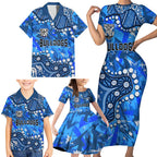 Personalized Canterbury-Bankstown Bulldogs Family Matching Short Sleeve Bodycon Dress and Hawaiian Shirt Aboriginal Pattern with Graffiti Style Design