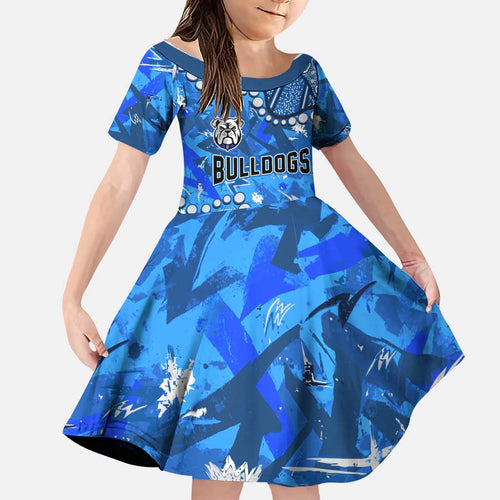 Personalized Canterbury-Bankstown Bulldogs Family Matching Short Sleeve Bodycon Dress and Hawaiian Shirt Aboriginal Pattern with Graffiti Style Design
