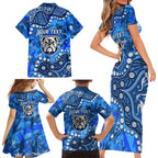 Personalized Canterbury-Bankstown Bulldogs Family Matching Short Sleeve Bodycon Dress and Hawaiian Shirt Aboriginal Pattern with Graffiti Style Design