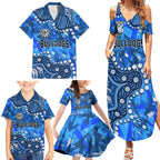 Personalized Canterbury-Bankstown Bulldogs Family Matching Summer Maxi Dress and Hawaiian Shirt Aboriginal Pattern with Graffiti Style Design